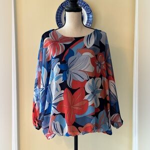 COCO BIANCO | Floral Blouse W/Split Sheer Dolman Sleeves and Elastic Waistband